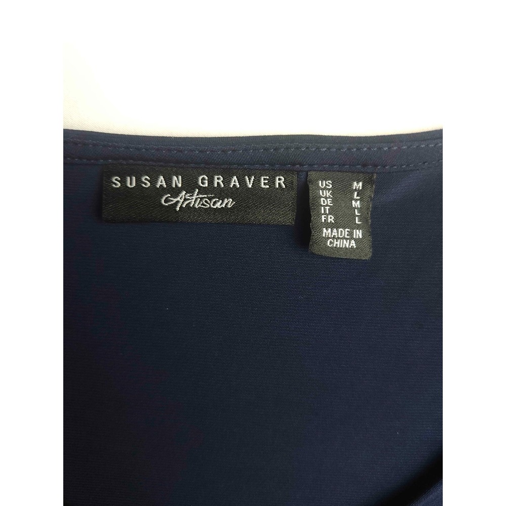 Susan Graver Artisan Top Womens M Blue Rhinestone Classic Preppy Smart Casual - Picture 5 of 8